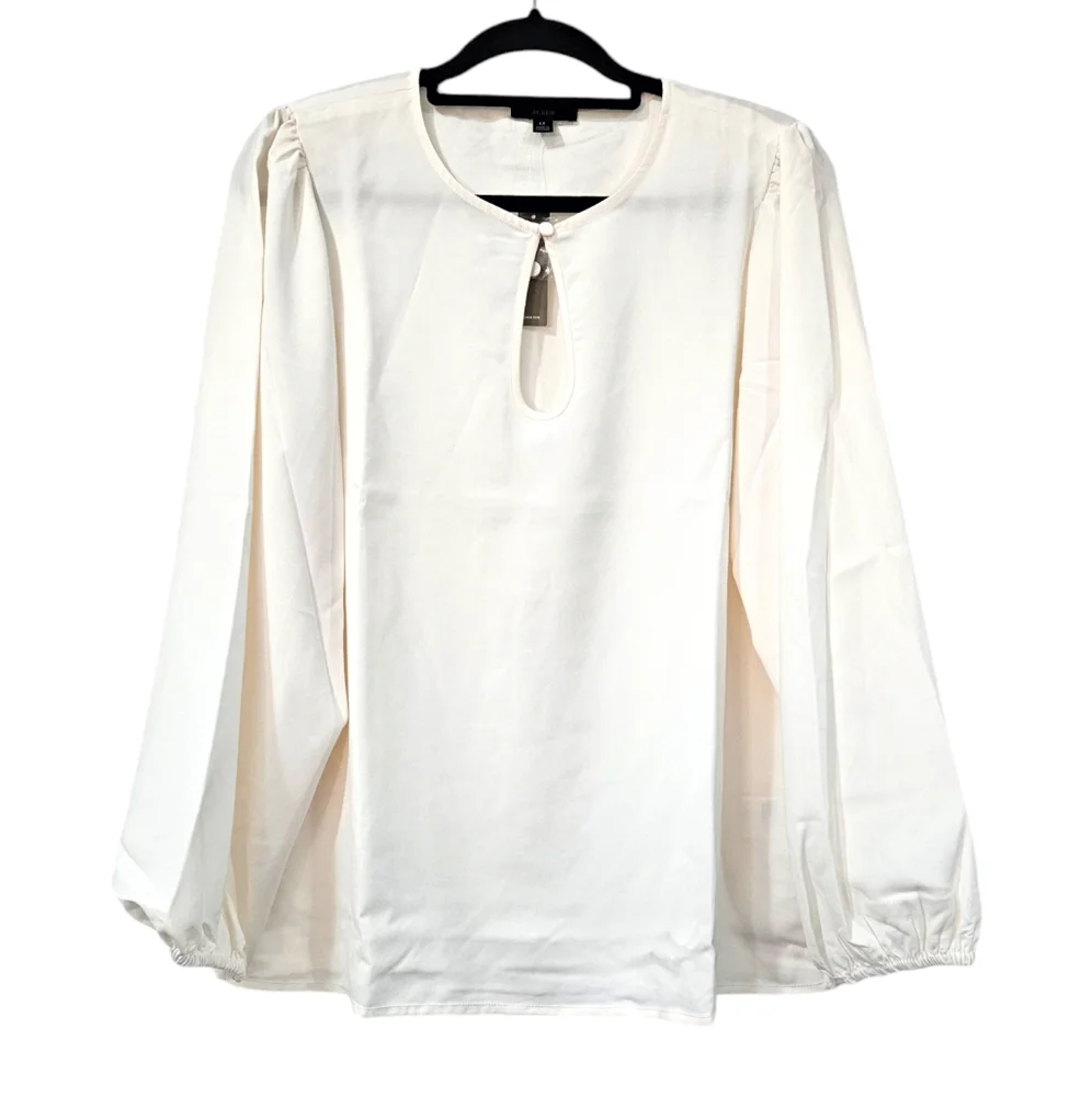 J. Crew Puff Sleeve Satin-Back Crepe Top Size Large Tall